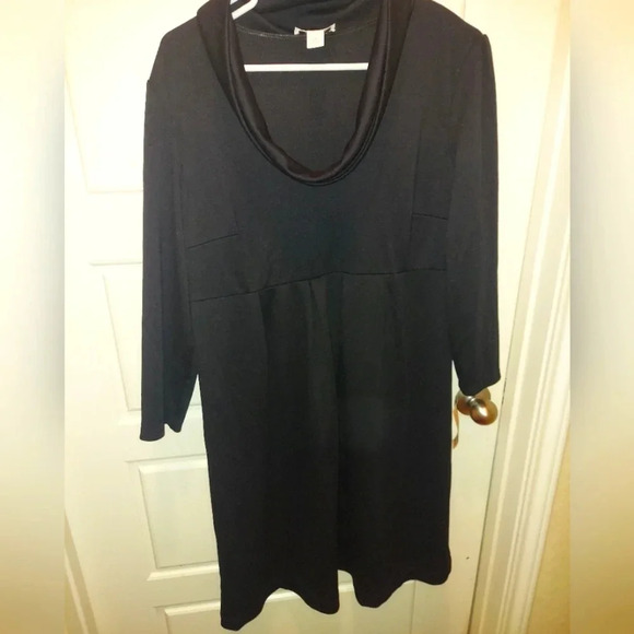 NWT Dress Barn Cowl Neck Pleated Front Black Dress - Picture 1 of 8